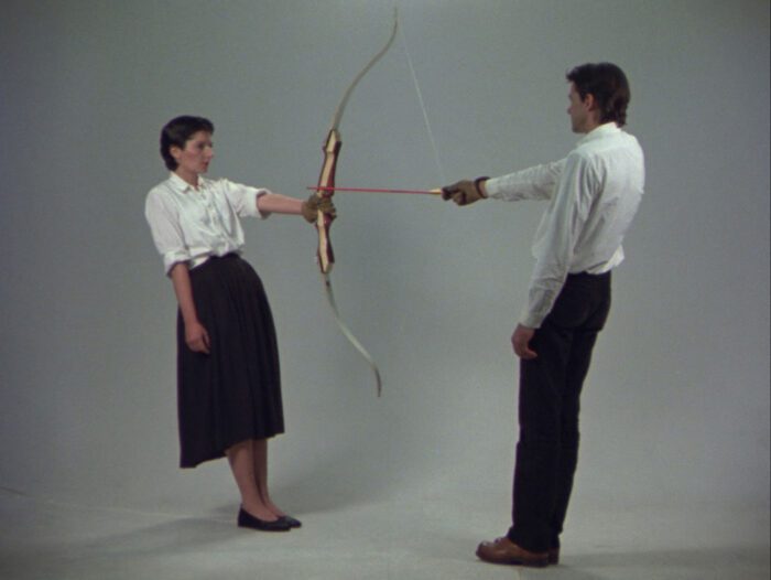 Ulay / Marina Abramović, Rest Energy, Performance for Video, 4 minutes, ROSC' 80, Dublin, 1980, © Ulay / Marina Abramović, Courtesy of the Marina Abramović Archives