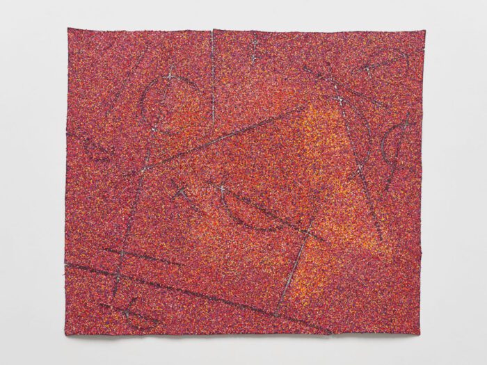 Howardena Pindell, Autumn 2024, Acrylic, hole-punched paper and matte medium on sewn canvas, 209.6 x 244.5 cm | 82 1/2 x 96 1/4 in, © Howardena Pindell, Courtesy the artist and White Cube Gallery