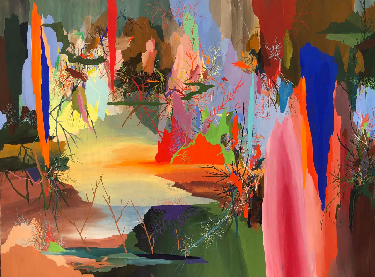 Rita Fischer, Untitled, 2023, egg-casein tempera on wooden panel, 20 × 90, © Rita Fischer, courtesy of the artist and Xippas Gallery.