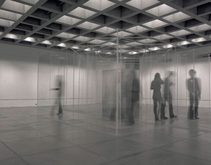 Yoko Ono, AMAZE, 1971, Installation, wood, metal, paint, plexiglass, and toilet, 402 x 402 x 250 cm, © Yoko Ono, Courtesy the artist and MUSAC (Museo de Arte Contemporaneo de Castilla y Leon)