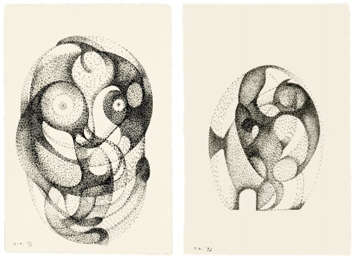 Left & Right: Yoko Ono, FRANKLIN SUMMER, 1994-2006 36 ink on paper drawings, 40 x 27.9 each, © Yoko Ono, Courtesy the artist and MUSAC (Museo de Arte Contemporaneo de Castilla y Leon)