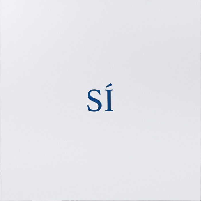 Yoko Ono, YES, 2025, Acrylic on linen primed with white gesso, 100 x 100 cm, © Yoko Ono, Courtesy the artist and MUSAC (Museo de Arte Contemporaneo de Castilla y Leon)