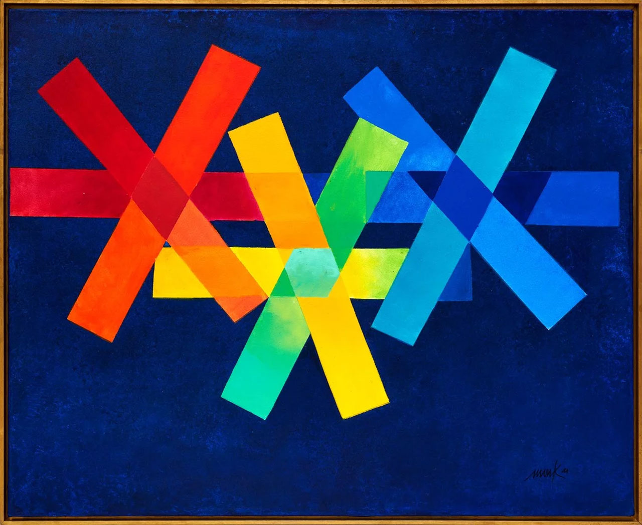 Heinz Mack, Pas de Trois (Chromatic Constellation), 2011, Acrylic on canvas, 130 x 160 cm, 51 x 63 in, © Heinz Mack, Courtesy the artist and Almine Rech Gallery