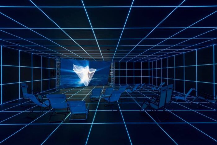 Hito Steyerl, Factory of the Sun, 2015, Installation view from the Venice Biennale, German Pavilion, 2015 Image courtesy of the Artist, Andrew Kreps Gallery, New York and Esther Schipper, Berlin/Paris/Seoul Photo: Manuel Reinartz