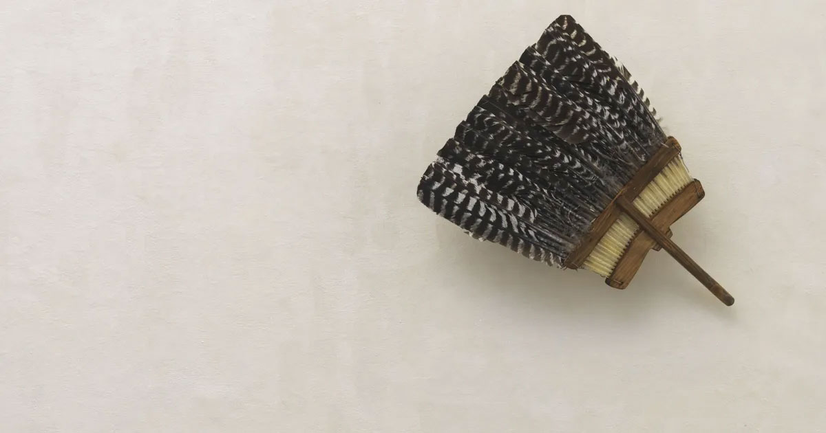 Pier Paolo Calzolari, Untitled #17, 2016, Milk tempera, broom, on canvas, 47 1/4 x 47 1/4 x 8 1/4 inches, 120 x 120 x 21 cm, © Pier Paolo Calzolari, Courtesy the artist and Marianne Boesky Gallery