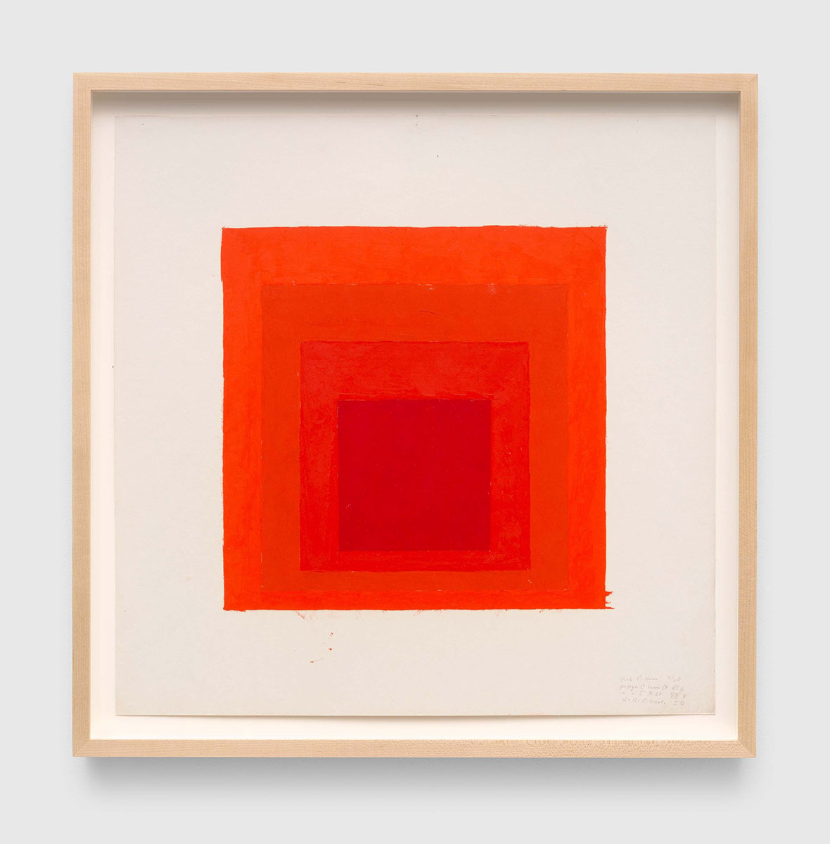 Josef Albers, Study for a Homage to the Square, c. 1970-1973, Oil and graphite on blotting paper, 19 x 19 inches (48.3 x 48.3 cm), Framed: 21 3/8 x 21 3/8 inches (54.3 x 54.3 cm), Inscribed lower right recto, ©Josef & Anni Albers Foundation, Courtesy Josef & Anni Albers Foundation and David Zwirner Gallery