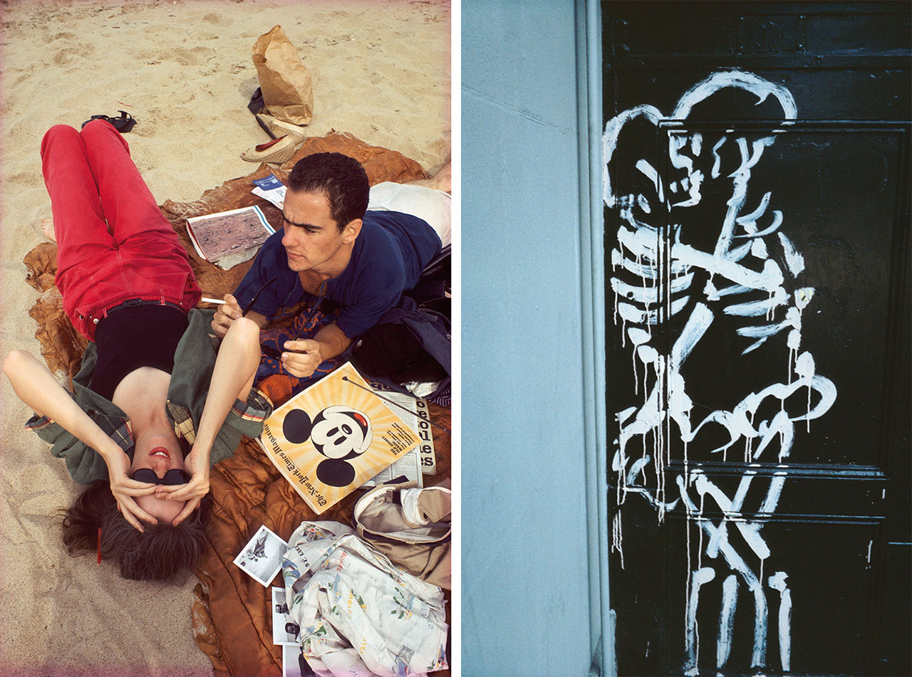 Left: Nan Goldin, C.Z. and Max on the beach, Truro, Mass. (1976) from “The Ballad of Sexual Dependency,” 1973–86, 126 archival pigment prints, in frames, each: 15 3/4 × 11 × 1 1/8 inches (40 × 27.9 × 2.9 cm), overall dimensions variable, edition of 10, © Nan Goldin, Courtesy the artist and Gagosian Right: Nan Goldin, Skeletons coupling, New York City (1983) from “The Ballad of Sexual Dependency,” 1973–86, 126 archival pigment prints, in frames, each: 15 3/4 × 11 × 1 1/8 inches (40 × 27.9 × 2.9 cm), overall dimensions variable, edition of 10, © Nan Goldin, Courtesy the artist and Gagosian