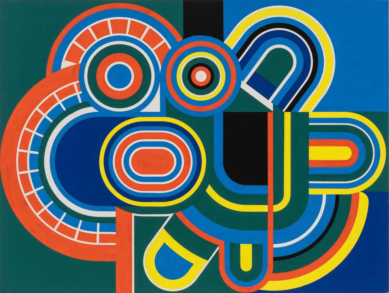 Jean Dewasne, Prisons internes, ca. 1970, Gouache on cardboard, 50 x 65 cm, 19 1/2 x 25 1/2 in, © Jean Dewasne, Courtesy the artist and Galerie Almine Rech