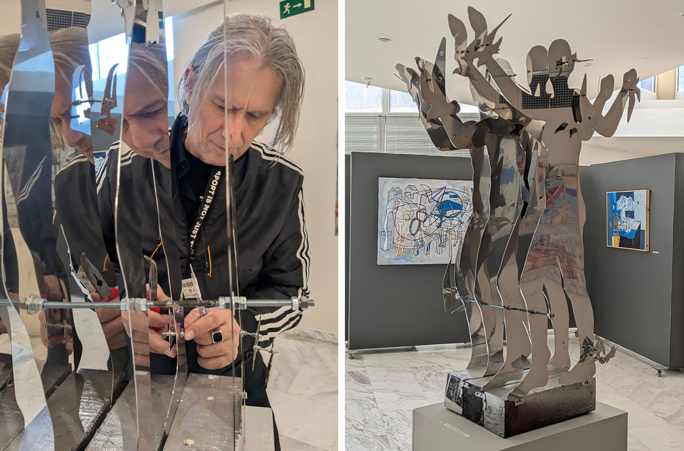 Left: Stavros Panagiotakis Right: Stavros Panagiotakis, Angels of Freedom (detail\0, magnetic stainless steel, © & Courtesy Stavros Panagiotakis