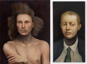 Photo left: Sophie Kuijken, B.L.B.A., 2025, 70,5 x 55 x 1,8 cm (27 3/4 x 21 5/8 x 0 11/16 inches), © Sophie Kuijken, Courtesy the artist and Galerie Nathalie Obadia Photo right: Sophie Kuijken, K.U.M., 2023, Oil and acrylic on plywood panel, 76 x 40 x 1,8 cm (29 7/8 x 15 11/16 x 0 11/16 inches), © Sophie Kuijken, Courtesy the artist and Galerie Nathalie Obadia