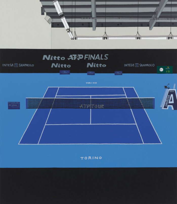 Jonas Wood, Torino, 2025, Oil and acrylic on canvas, 100 x 87 inches (254 x 221 cm), © Jonas Wood, Photo: Marten Elder, Courtesy Gagosian