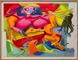 Peter Saul, Untitled (de Kooning Woman), 1978, Oil on board, 27 x 36 x 2 inches (68.6 x 91.4 x 5.1 cm) framed, © Peter Saul / Artists Rights Society (ARS), New York, Courtesy the artist and Gladstone Gallery