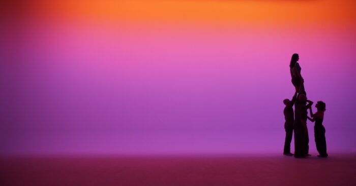 Angelica Mesiti, The Rites of When (video still),  2024, 7-channel HD video installation, colour, carpet, stainless steel, 5.1 surround sound, 34 min. © 2026 ProLitteris, Zürich; Copyright the artist, Courtesy the artist, Galerie Allen, Paris, and Anna Schwartz Projects, Melbourne. Commissioned by the Art Gallery of New South Wales