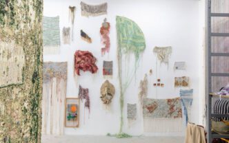 Studio installation of swatches, 2025 Courtesy of the artist, Thomas Dane Gallery and blank projects, Cape Town Photo: Mario Todeschini © Igshaan Adams