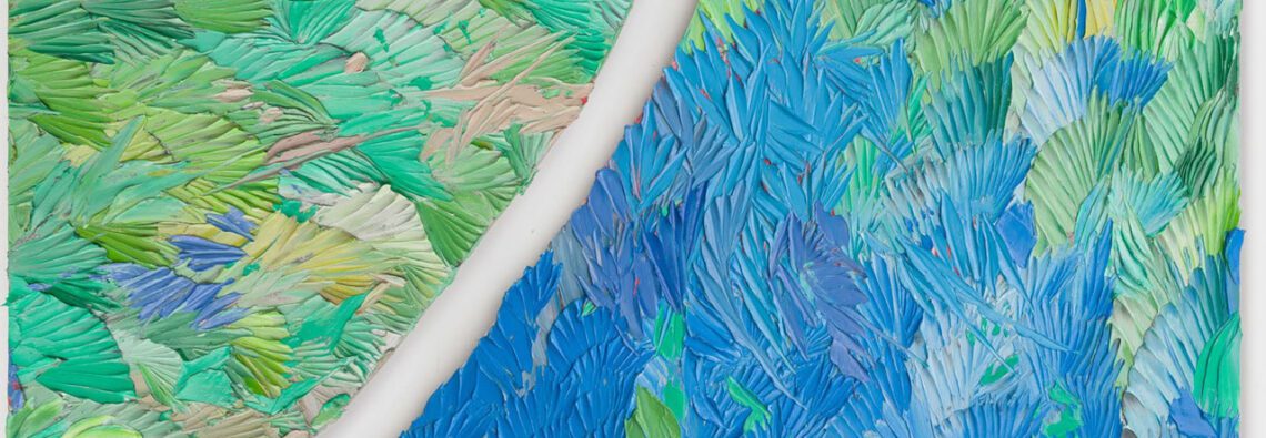 Dashiell Manley, some distances, cuttings. (Cajon Pass), 2025-26, Oil on linen on plywood, Overall: 32 1/2 x 50 inches, 82.5 x 127 cm, a. 32 1/2 x 28 inches, 82.5 x 71.1 cm, b. 32 1/2 x 48 3/8 inches 82.5 x 122.9 cm, © Dashiell Manley, Courtesy the artist and Marianne Boesky Gallery