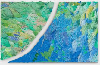 Dashiell Manley, some distances, cuttings. (Cajon Pass), 2025-26, Oil on linen on plywood, Overall: 32 1/2 x 50 inches, 82.5 x 127 cm, a. 32 1/2 x 28 inches, 82.5 x 71.1 cm, b. 32 1/2 x 48 3/8 inches 82.5 x 122.9 cm, © Dashiell Manley, Courtesy the artist and Marianne Boesky Gallery