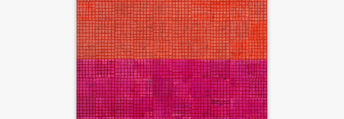 McArthur Binion, dna:study, 2025, Ink, paintstick and paper on board, 48 x 40 x 2 1/4 inches, 121.9 x 101.6 x 5.7 cm, © McArthur Binion, Courtesy the artist and Lehmann Maupin Gallery