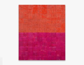 McArthur Binion, dna:study, 2025, Ink, paintstick and paper on board, 48 x 40 x 2 1/4 inches, 121.9 x 101.6 x 5.7 cm, © McArthur Binion, Courtesy the artist and Lehmann Maupin Gallery