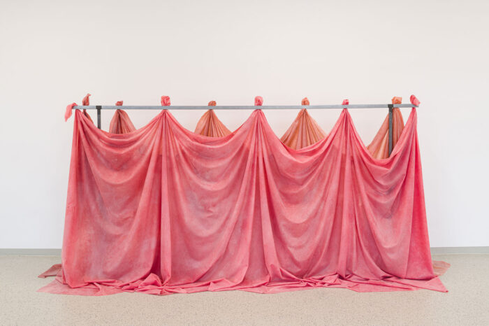 Liesl Raff, Tip (Gather 1), 2026 ,Metal, latex, pigment, talcum, aluminum tape, 160 x 210 x 120 cm / 63 x 82 5/8 x 47 1/4 in, © Liesl Raff, Courtesy the artist and Galerie Eva Presenhuber