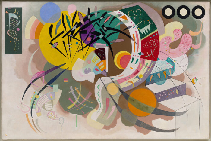 Vasily Kandinsky, Dominant Curve, April 1936, Oil on canvas. 129.2 × 194.3 cm. Solomon R. Guggenheim Museum, New York, Solomon R. Guggenheim Founding Collection. Photo: Kristopher McKay © 2025 The Solomon R. Guggenheim Foundation, New York