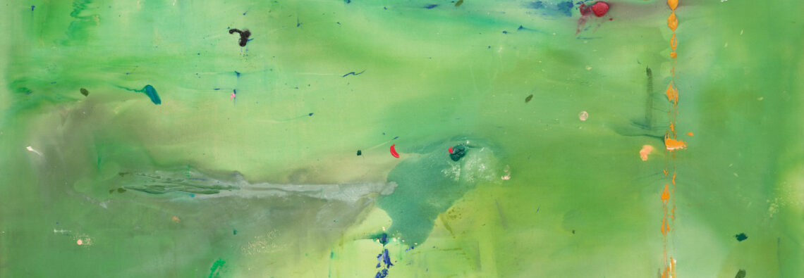 Helen Frankenthaler, A Green Thought in a Green Shade, 1981, Acrylic on canvas, 119 x 156 1/2 inches (302.3 x 397.5 cm), © 2026 Helen Frankenthaler Foundation, Inc./Artists Rights Society (ARS), New York, Photo: Thomas Barratt, Courtesy Gagosian