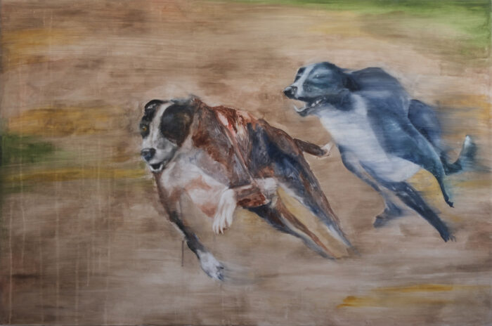 Tindara Spartà, La course des Lèvriers (01), 2026, Watercolour on ﬁller on wood 80 x 122 x 6 cm, Photo: Andréa Spartà, © Tindara Spartà, Courtesy the artist and Bernier/Eliades Gallery