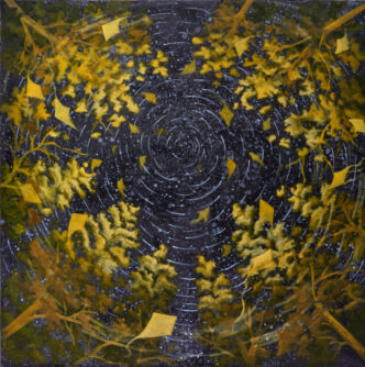 Dominic Chambers, Sighting: Forest Rorschach, 2026, Oil on linen, 60 x 60 x 1 1/2 inches, 152.4 x 152.4 x 3.8 cm, © Dominic Chambers, Courtesy the artist and Lehmann Maupin Gallery