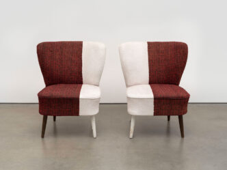 John Armleder, FS 155, 1987, acrylic on chairs, dimensions variable, © John Armleder, Courtesy the artist and David Kordansky Gallery