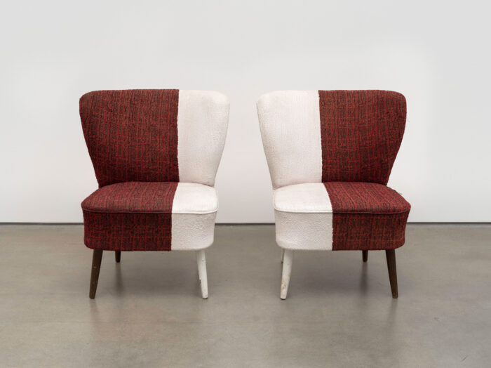 John Armleder, FS 155, 1987, acrylic on chairs, dimensions variable, © John Armleder, Courtesy the artist and David Kordansky Gallery