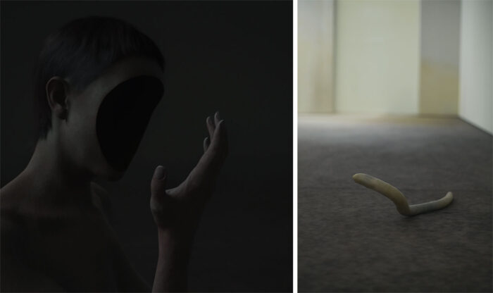 Left: Pierre Huyghe, Liminals, 2025, Film, sound, body and landscape photogrammetric scans, motion capture, and real-time physical recording through game engine, Commissioned by LAS Art Foundation and Hartwig Art Foundation, Collection of LAS Art Foundation, Courtesy the artist, LAS Art Foundation, and Hartwig Art Foundation; Galerie Chantal Crousel; Marian Goodman Gallery; Hauser & Wirth; Esther Schipper; TARO NASU; and Anna Lena Films, Paris © Pierre Huyghe, represented by ProLitteris (CH) / ADAGP (FR) Right: Installation view "Pierre Huyghe", Fondation Beyeler, Riehen/Basel, 2026, Photo: Ola Rinda, Courtesy the artist and Fondation Beyeler