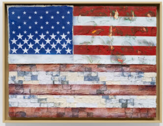 Vaughn Spann, America (Redacted No. 2), 2026, Polymer paint, mixed media, canvas on wood panel, 76.8 x 103.5 x 7 cm - 30 1/4 x 40 3/4 x 2 3/4 in (unframed), 83.8 x 109.6 x 9.5 cm - 33 x 43 1/4 x 3 3/4 in (framed), © Vaughn Spann, Courtesy the artist and Almine Rech Gallery