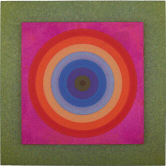 Jordan Belson, Target c. 1953, Casein on panel, 15 × 15 inches; 38 × 38 cm, Courtesy Matthew Marks Gallery