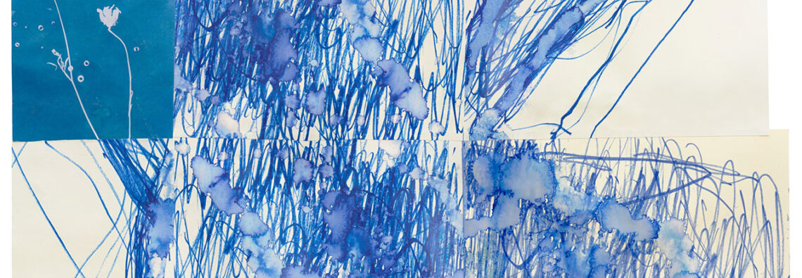 Sterling Ruby, GHOSTS (9180), 2026, Watercolor, cyanotype, and mixed-media collage on paper, 16 1/4 x 26 inches (41.3 x 66 cm), © Sterling Ruby, Photo: Sterling Ruby Studio, Courtesy the artist and Gagosian