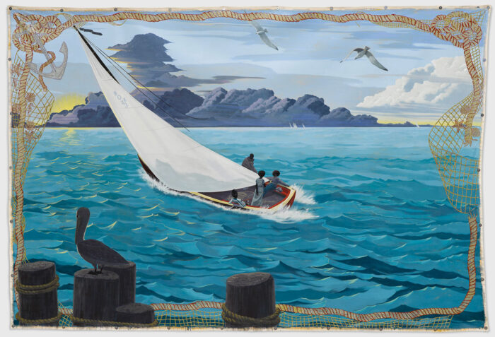 Kerry James Marshall, Gulf Stream, 2003 Acrylic and glitter on canvas, 274.3 × 396.2 cm Collection Walker Art Center, Minneapolis, MN. T. B. Walker Acquisition Fund, 2004, © Kerry James Marshall, Courtesy the artist and David Zwirner, London