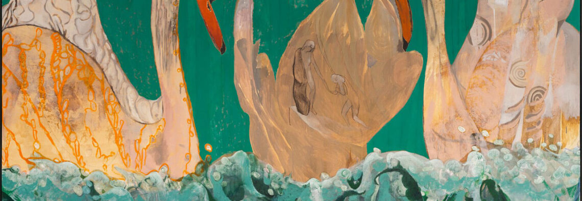 TARWUK, MRTISKLAAH_segaugnaL_llamS_ni_stcejbuS_giB_tuobA_klaT_naC_uoY 2026, Oil, acrylic, and charcoal on canvas, 183.8 x 244.8 cm | 72 3/8 x 96 3/8 in., 185.1 x 246.1 x 5.1 cm | 72 7/8 x 96 7/8 x 2 in. (framed), © TARWUK, Courtesy the artists and White Cube Gallery
