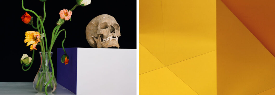 Left: Shirana Shahbazi, [Stilleben-33-2009], 2009, C-print on aluminum, 150 × 120 cm, edition of 5 (+1 artist's proof, AP), courtesy of the artist and Galerie Peter Kilchmann, Zurich, Paris. Right: Shirana Shahbazi, Raum-Gelb-01, 2017, C-print on aluminum, 90 × 70 cm, edition of 5 (+1 artist's proof, AP), courtesy of the artist and Galerie Peter Kilchmann, Zurich, Paris.