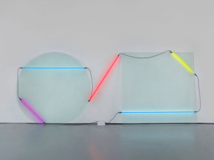 Keith Sonnier, Ba-O-Ba I, 1969, glass, neon, and transformer, 84 x 210 x 10 inches (213.4 x 533.4 x 25.4 cm), © 2024 Estate of Keith Sonnier/Artists Rights Society (ARS), New York, Courtesy Estate of Keith Sonnier and David Kordansky Gallery