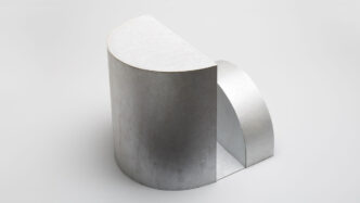 Michał Budny, Untitled (Memory), 2024. Cardboard, silver purest pigment acrylic paint, 23,5 x 23,5 x 26 cm. Photo: © Michał Budny. Courtesy of Michał Budny and Annex14, Zurich