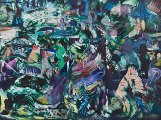 Ali Banisadr, Smoke & Mirrors, 2026, Oil and pastel on linen, 167.6 × 223.5 cm (66 × 88 in), © Ali Banisadr, Courtesy the artist and Thaddaeus Ropac Gallery