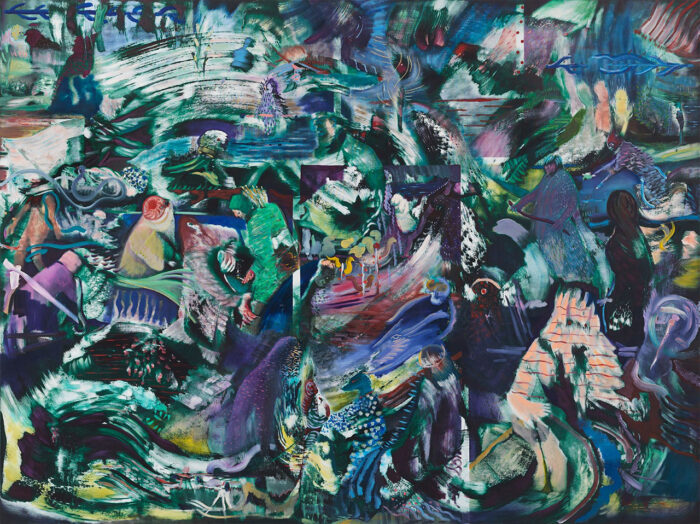 Ali Banisadr, Smoke & Mirrors, 2026, Oil and pastel on linen, 167.6 × 223.5 cm (66 × 88 in), © Ali Banisadr, Courtesy the artist and Thaddaeus Ropac Gallery