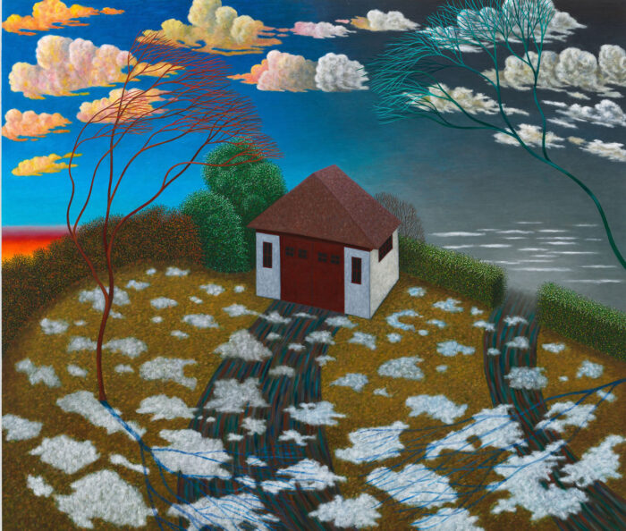 Scott Kahn, Melt Off, 2026, Oil on linen, 48 1/4 x 56 inches (122.6 x 142.2 cm), © Scott Kahn, Courtesy the artist and David Zwirner Gallery