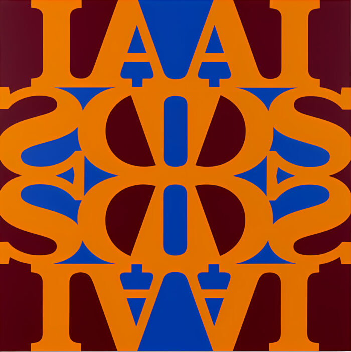 General Idea, Great AIDS (Cadmium Orange Light), 1990 / 2019, acrylic on linen, 59 x 59 inches (149.9 x 149.9 cm), © General Idea, Courtesy the artists and David Kordansky Gallery