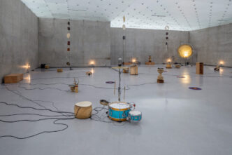 Tarek Atoui, The Rain, 2023–4. Installation view third floor Kunsthaus Bregenz, 2024. Photo: Markus Tretter. © Tarek Atoui, Kunsthaus Bregenz. Courtesy of the artistk Atoui, The Rain, 2023–4. Installation view third floor Kunsthaus Bregenz, 2024. Photo: Markus Tretter. © Tarek Atoui, Kunsthaus Bregenz. Courtesy of the artist